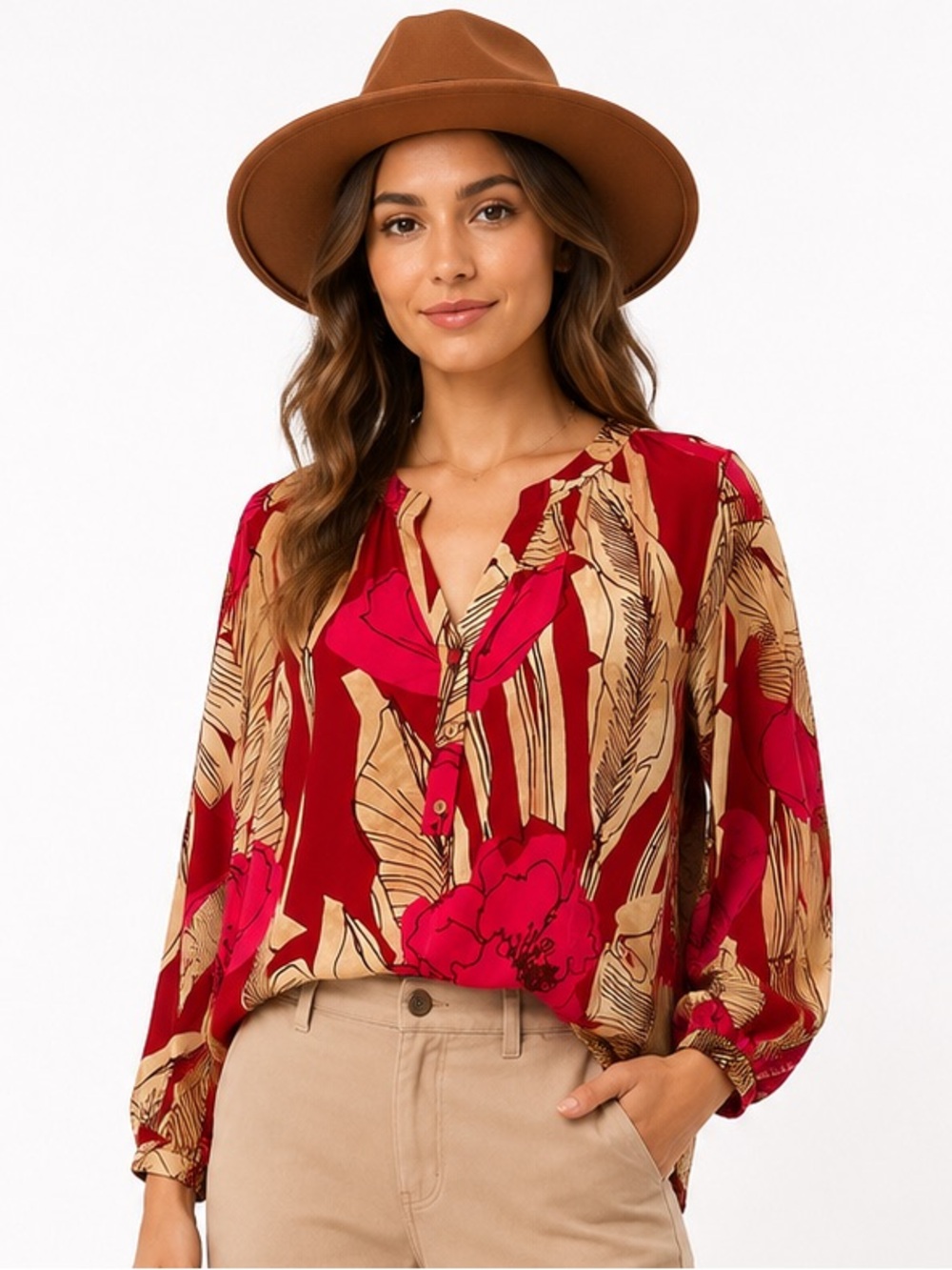 Zara Red and Pink Boho Floral Blouse